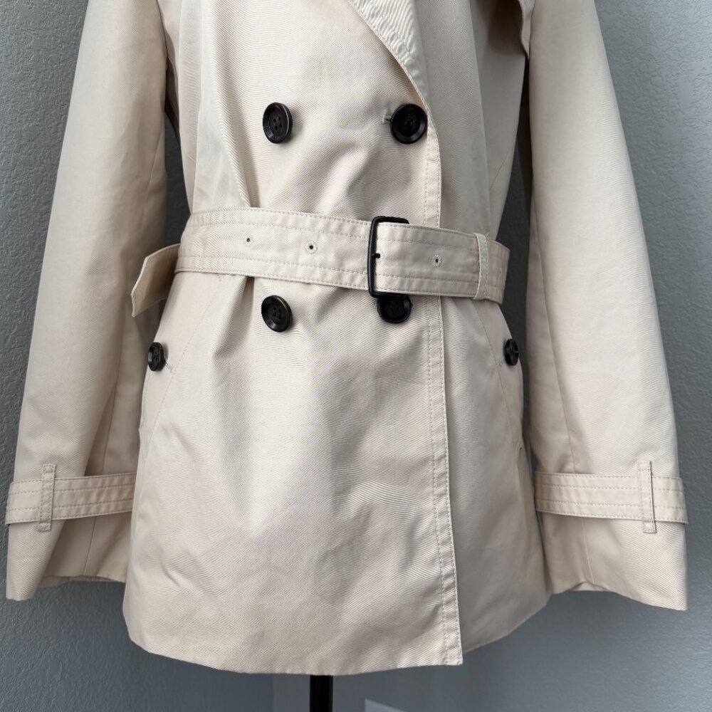COACH Short Double Breasted Beige Belted Trench Coat Jacket Large - Picture 9 of 16